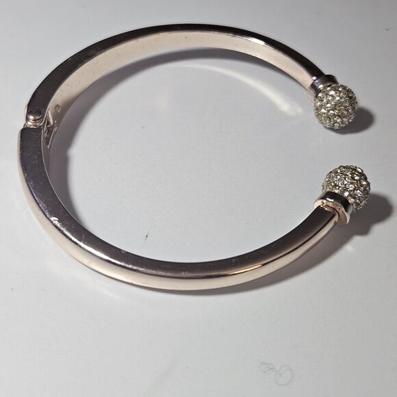 *Sale* Rose Gold Tone Hinges Bangle Bracelet With Clear Rhinestone Accents - Picture 10 of 11